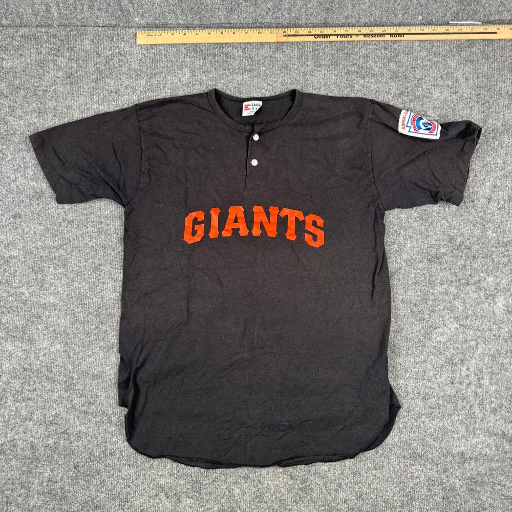 Eagle USA Jersey Mens Size Large Black Giants Henley Baseball Shirt USA Made